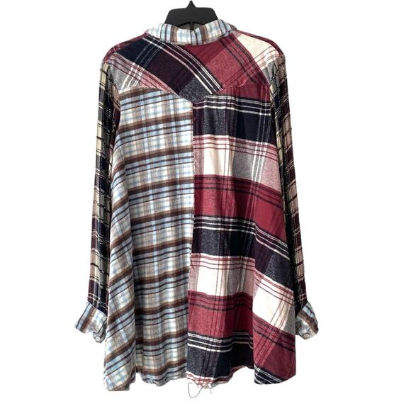 Free People Penny Plaid Mini Shirtdress Embellished Red Blue Beaded size Medium - Picture 10 of 15